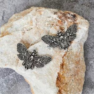 Skull Moth Death 🦋 Earrings Vintage Silver Gothic Punk Halloween